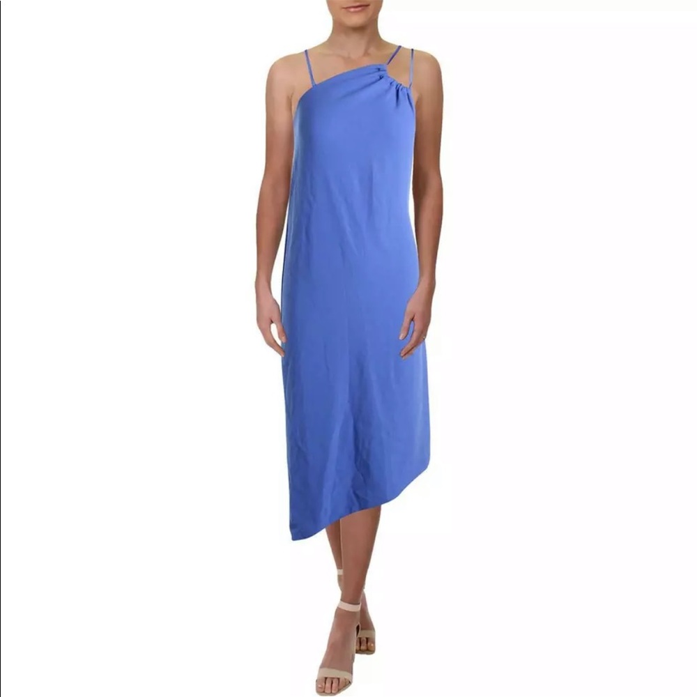 Halston Heritage Womens Blue Asymmetric Strappy Evening Dress Gown S